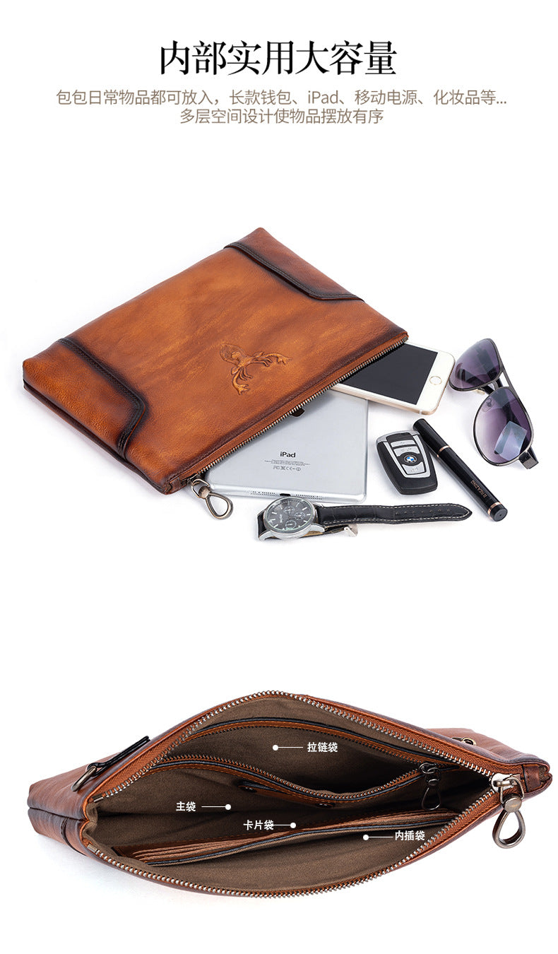 Men's Clutch Bag Genuine Cowhide Leather Casual Men's Handbag