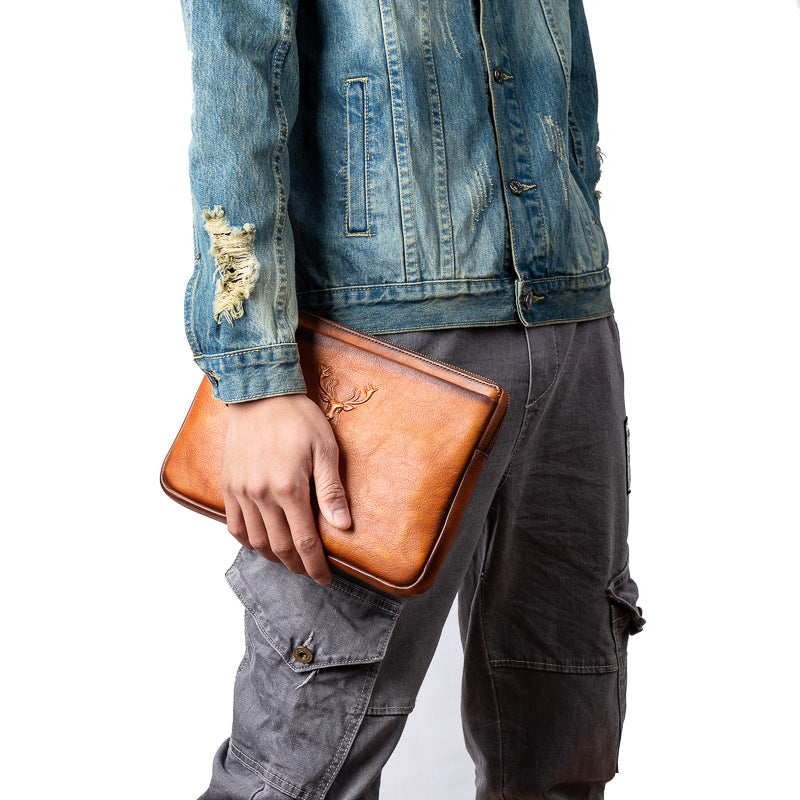 Men's Clutch Bag Genuine Cowhide Leather Retro Casual Men's Bag