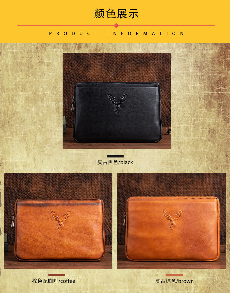 Men's Clutch Bag Genuine Cowhide Leather Retro Casual Men's Bag