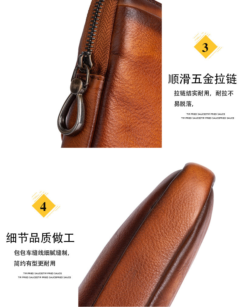 Men's Clutch Bag Genuine Cowhide Leather Retro Casual Men's Bag
