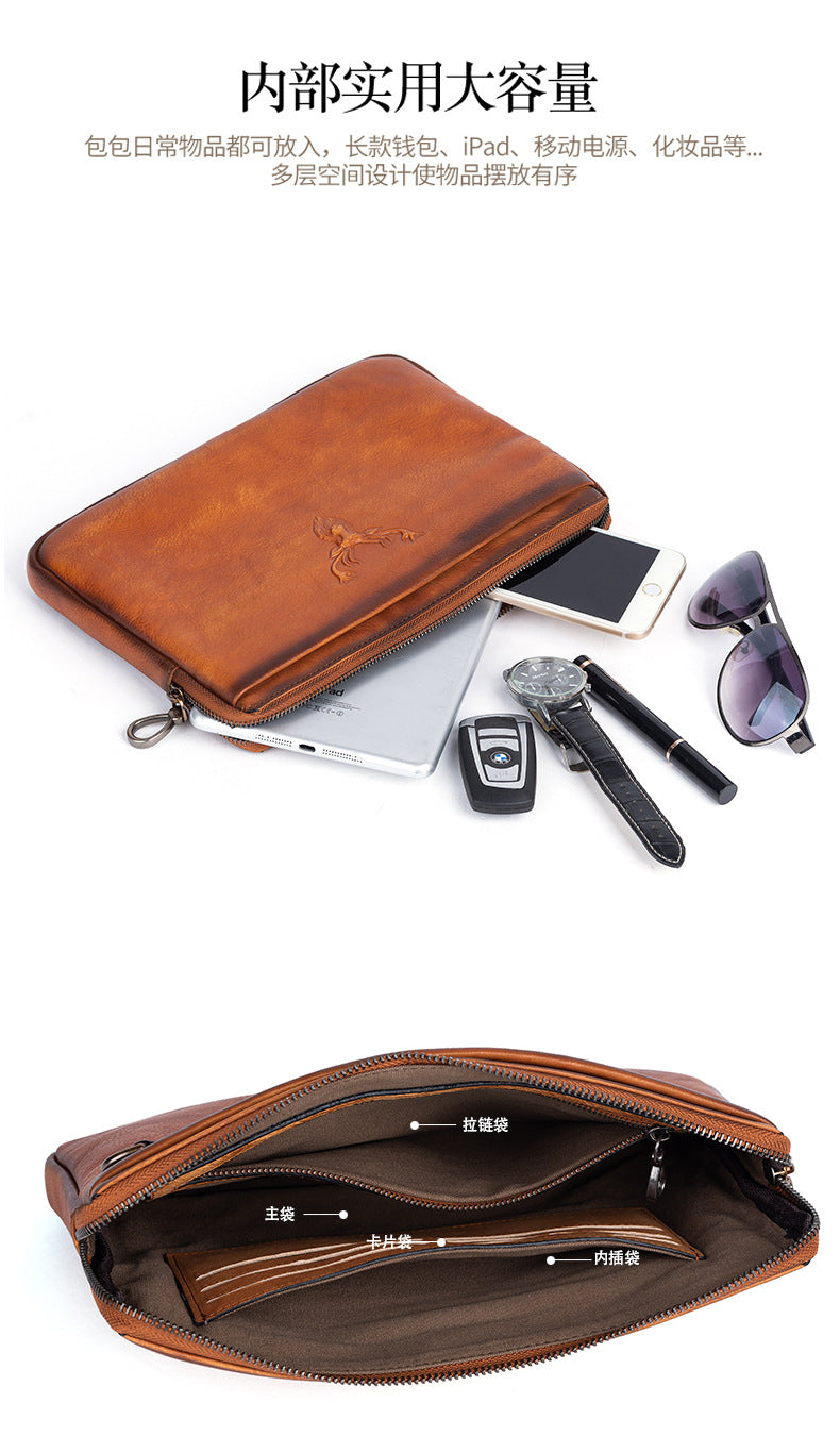 Men's Clutch Bag Genuine Cowhide Leather Retro Casual Men's Bag