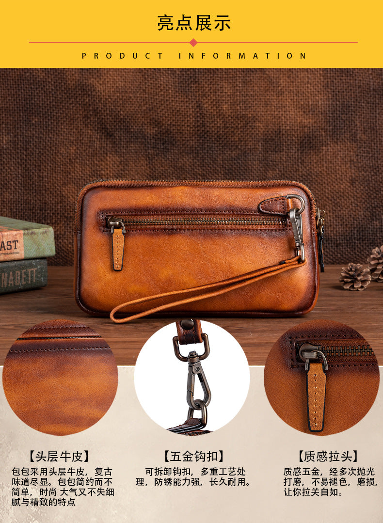 Men's Clutch Bag Genuine Cowhide Leather Casual Men's Handbag