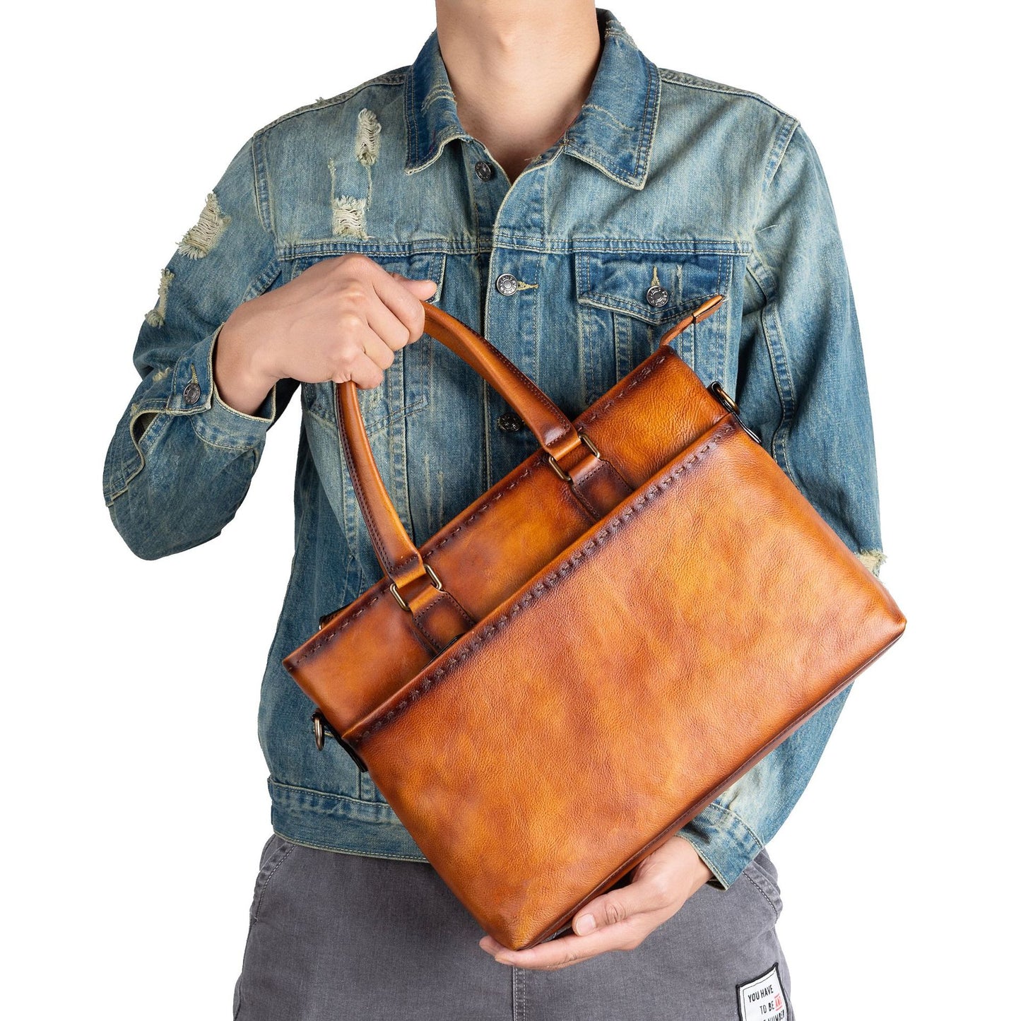 Men's Briefcase Cowhide Genuine Leather Business Men's Handbag