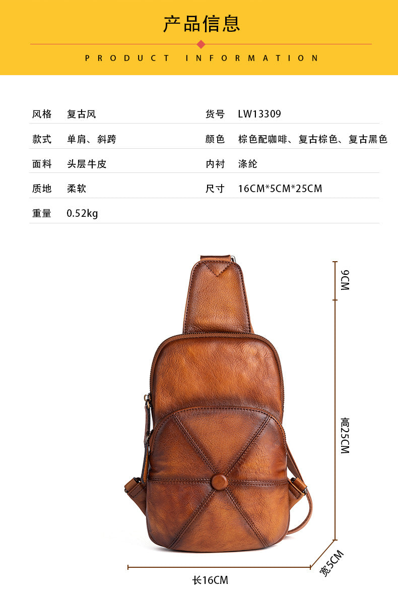 Men's bust bag Genuine cowhide leather business crossbody bag for men