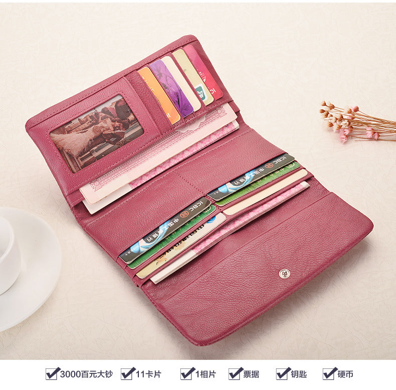 Ladies wallet sheep leather trifold wallet multi-functional ultra-thin large capacity wallet simple long wallet