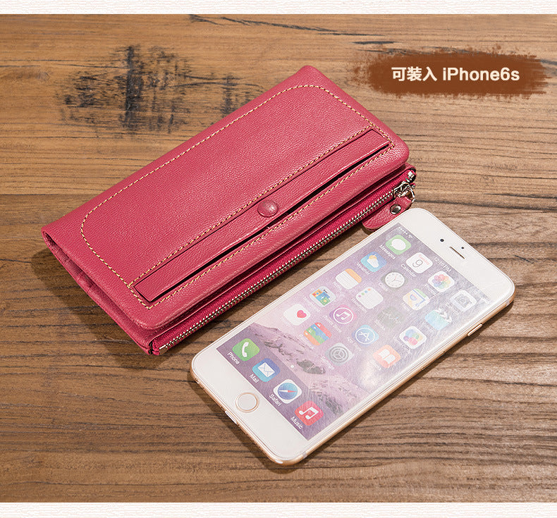 Ladies wallet sheep leather wallet multi-functional ultra-thin bifold wallet zipper wallet casual long wallet