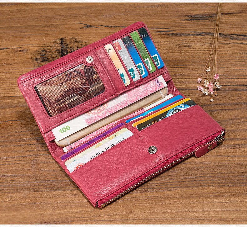Ladies wallet sheep leather wallet multi-functional ultra-thin bifold wallet zipper wallet casual long wallet