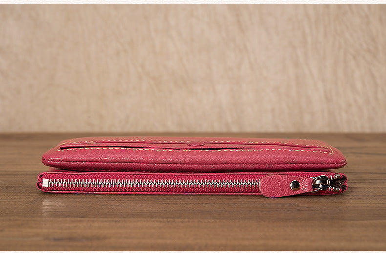 Ladies wallet sheep leather wallet multi-functional ultra-thin bifold wallet zipper wallet casual long wallet