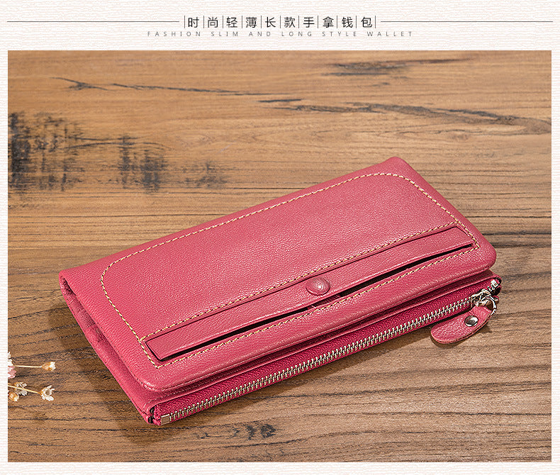 Ladies wallet sheep leather wallet multi-functional ultra-thin bifold wallet zipper wallet casual long wallet