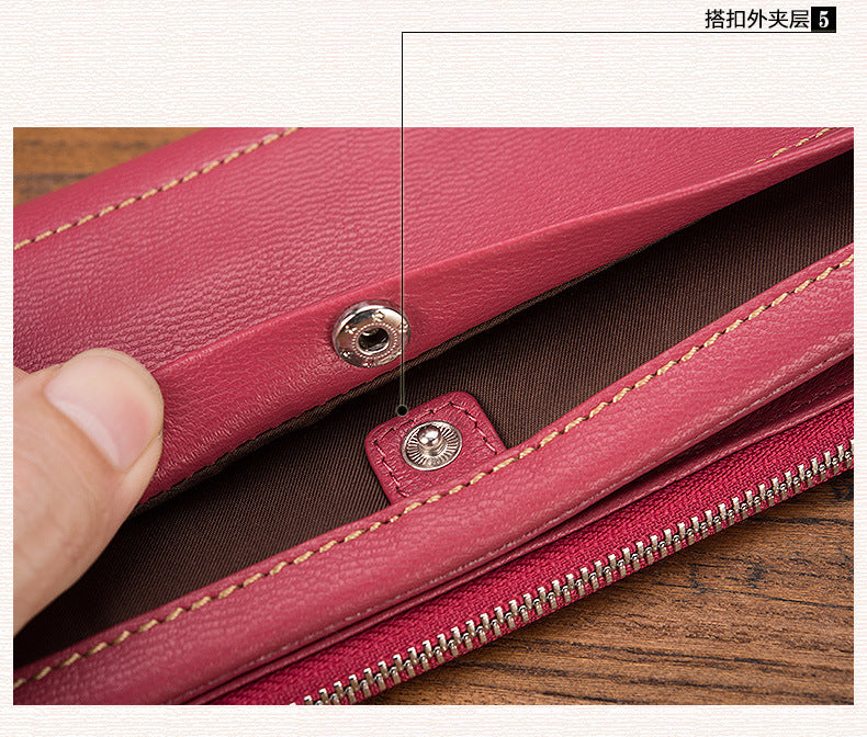 Ladies wallet sheep leather wallet multi-functional ultra-thin bifold wallet zipper wallet casual long wallet