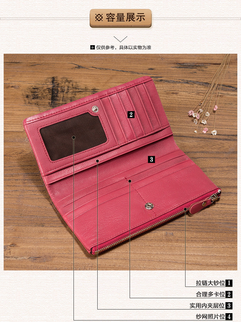 Ladies wallet sheep leather wallet multi-functional ultra-thin bifold wallet zipper wallet casual long wallet