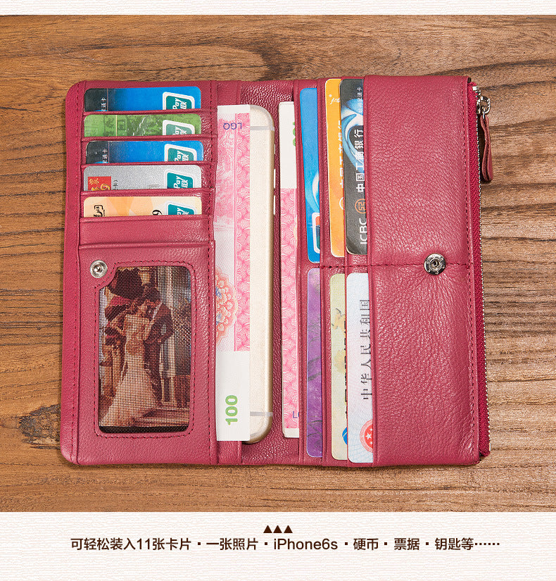 Ladies wallet sheep leather wallet multi-functional ultra-thin bifold wallet zipper wallet casual long wallet