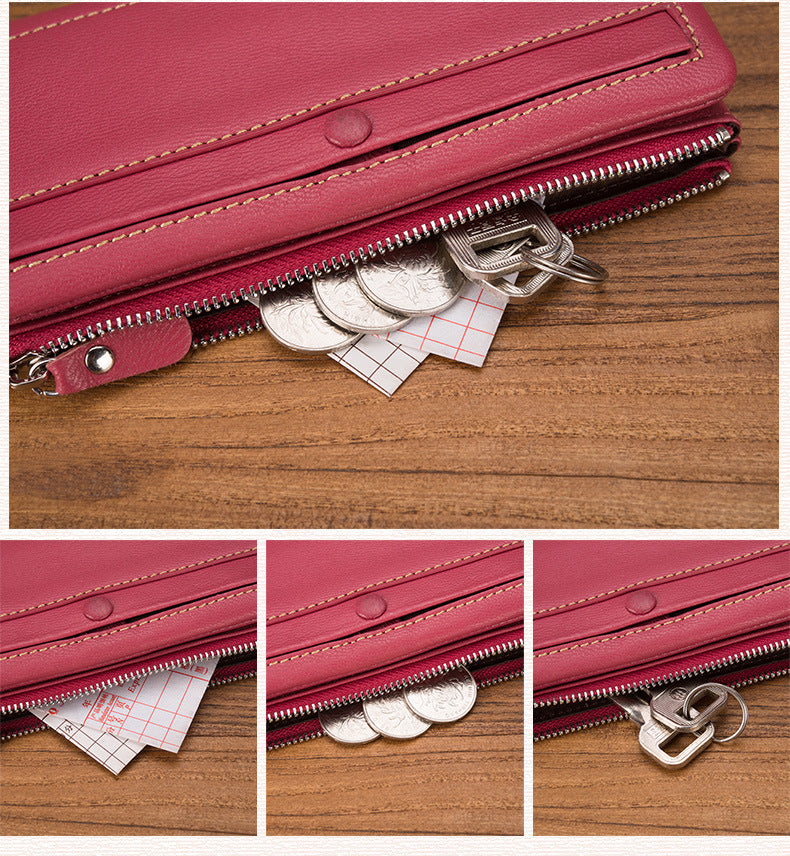 Ladies wallet sheep leather wallet multi-functional ultra-thin bifold wallet zipper wallet casual long wallet