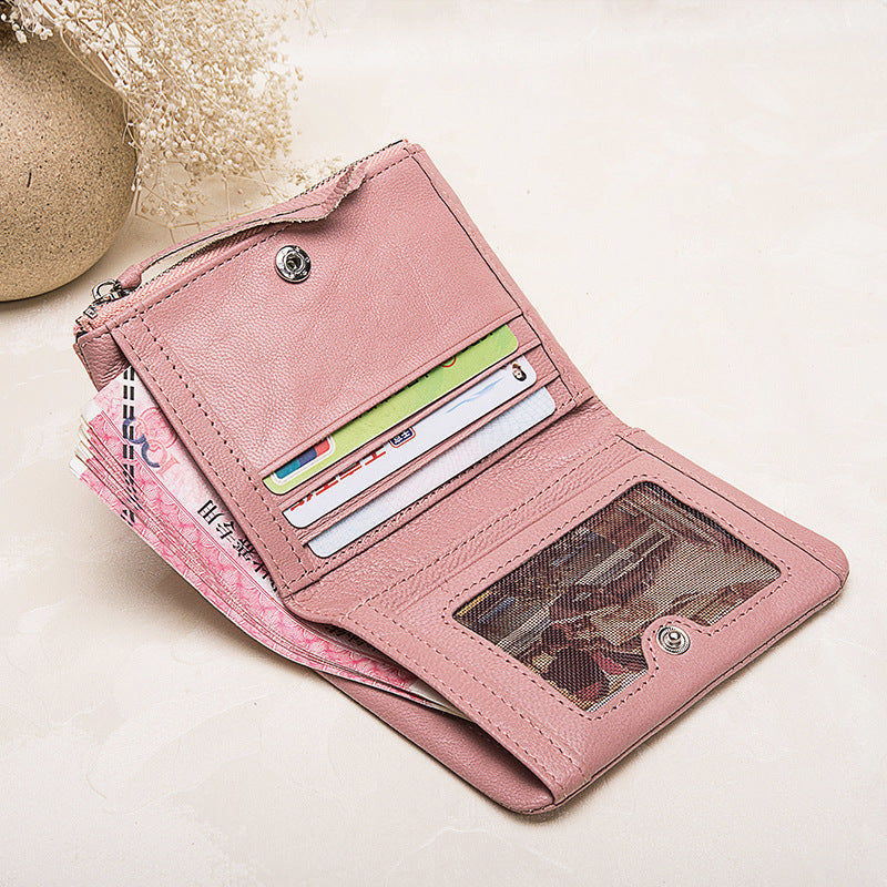 Women's Wallet Stylish and Beautiful Wallet Short Length Genuine Leather Mini Sheep Leather Wallet Zipper Bifold Wallet Coin Purse