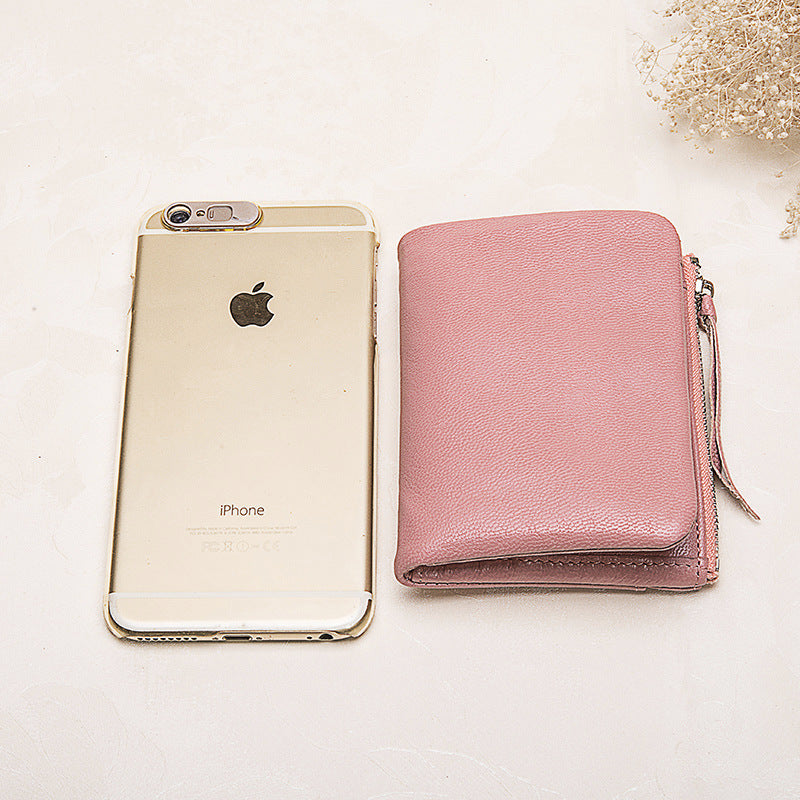 Women's Wallet Stylish and Beautiful Wallet Short Length Genuine Leather Mini Sheep Leather Wallet Zipper Bifold Wallet Coin Purse