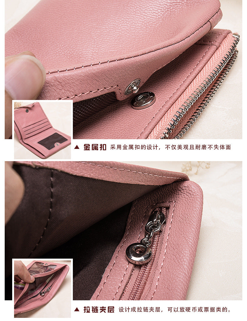 Women's Wallet Stylish and Beautiful Wallet Short Length Genuine Leather Mini Sheep Leather Wallet Zipper Bifold Wallet Coin Purse