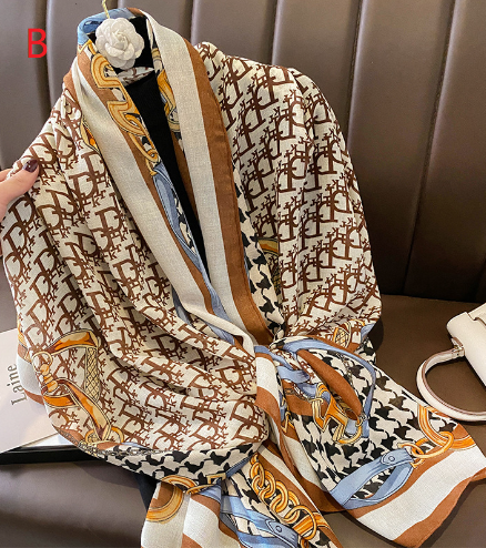Scarf Fashionable Letter Matrix Chain Print Pattern Cotton Linen Texture Scarf Stole Women