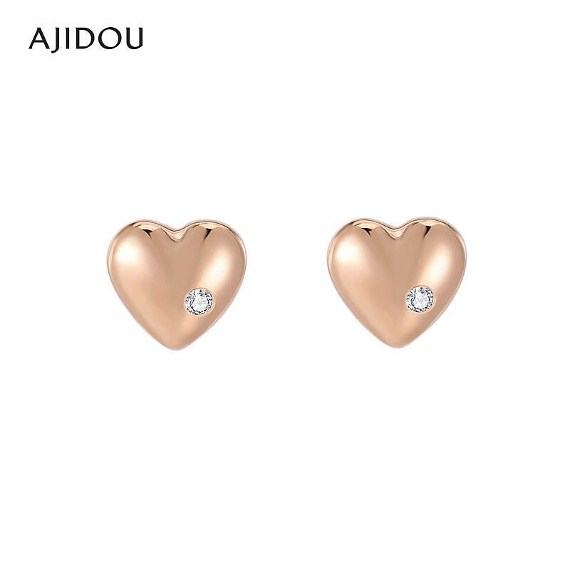 AJIDOU コンパクトスタイリッシュローズゴールドのハートレディースピアス925シルバーピンシンプル洗練された耳飾り