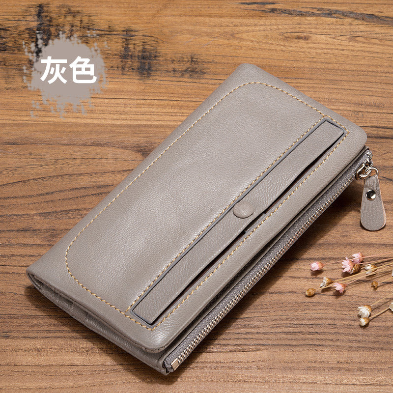 Ladies wallet sheep leather wallet multi-functional ultra-thin bifold wallet zipper wallet casual long wallet