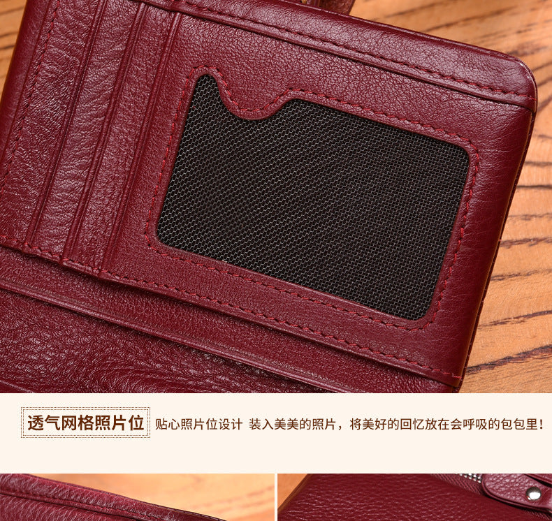 Ladies wallet short genuine leather retro mini unique large capacity head layer cowhide coin purse simple