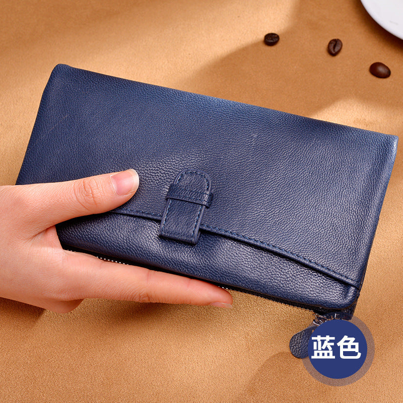 Ladies wallet large capacity multi-carry slim long wallet genuine leather bifold wallet zipper sheep leather wallet