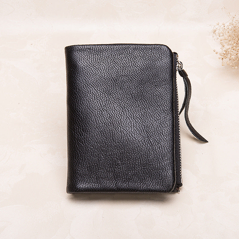 Women's Wallet Stylish and Beautiful Wallet Short Length Genuine Leather Mini Sheep Leather Wallet Zipper Bifold Wallet Coin Purse