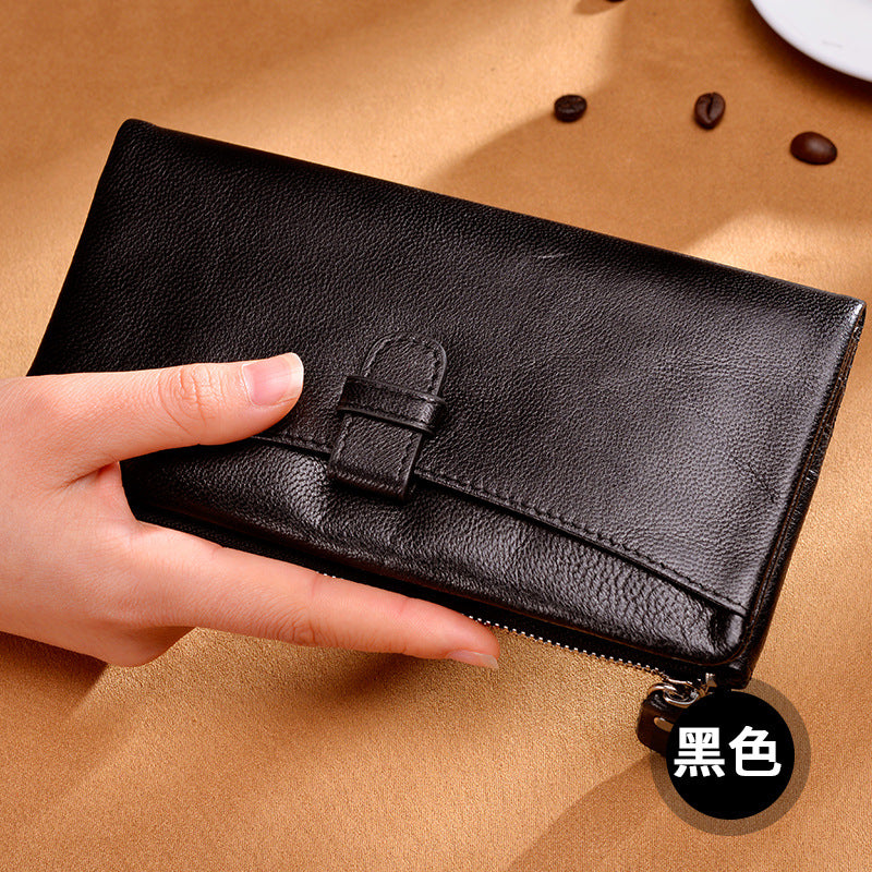 Ladies wallet large capacity multi-carry slim long wallet genuine leather bifold wallet zipper sheep leather wallet