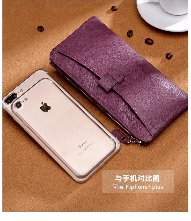 Ladies wallet large capacity multi-carry slim long wallet genuine leather bifold wallet zipper sheep leather wallet
