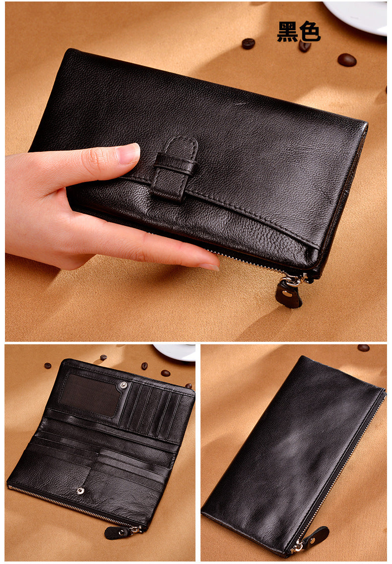 Ladies wallet large capacity multi-carry slim long wallet genuine leather bifold wallet zipper sheep leather wallet