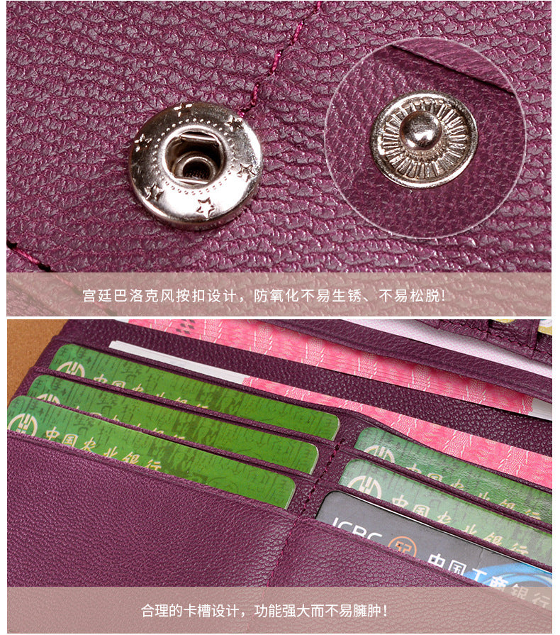 Ladies wallet large capacity multi-carry slim long wallet genuine leather bifold wallet zipper sheep leather wallet