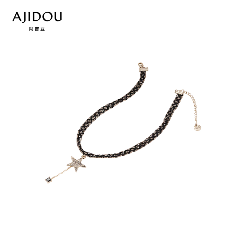 AJIDOU 編み 星のネックレスブラックネック短い鎖骨チェーン首輪ネックチェーン