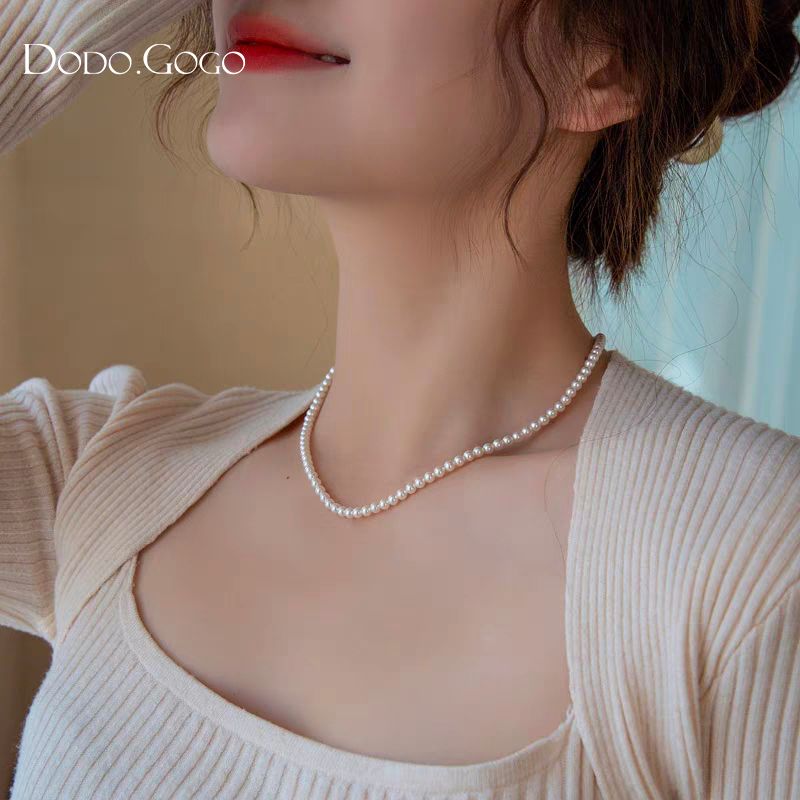 DODOGOGO 定番クリーム白babyビーズパールネックレスセーターチェーン少女鎖骨チェーン