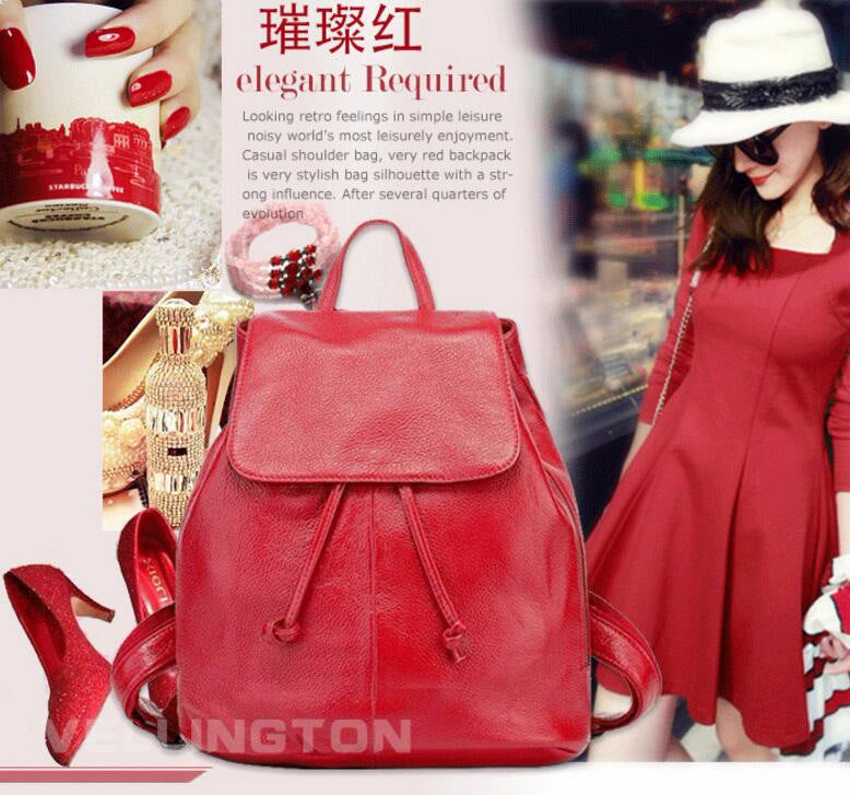 Fashion Rucksack Genuine Leather Women's Bag Top Cowhide Casual Rucksack that goes with anything