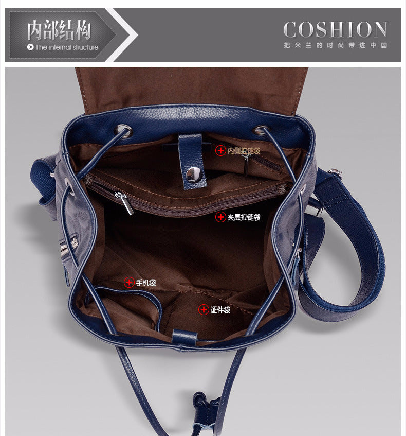 Fashion Rucksack Genuine Leather Women's Bag Top Cowhide Casual Rucksack that goes with anything