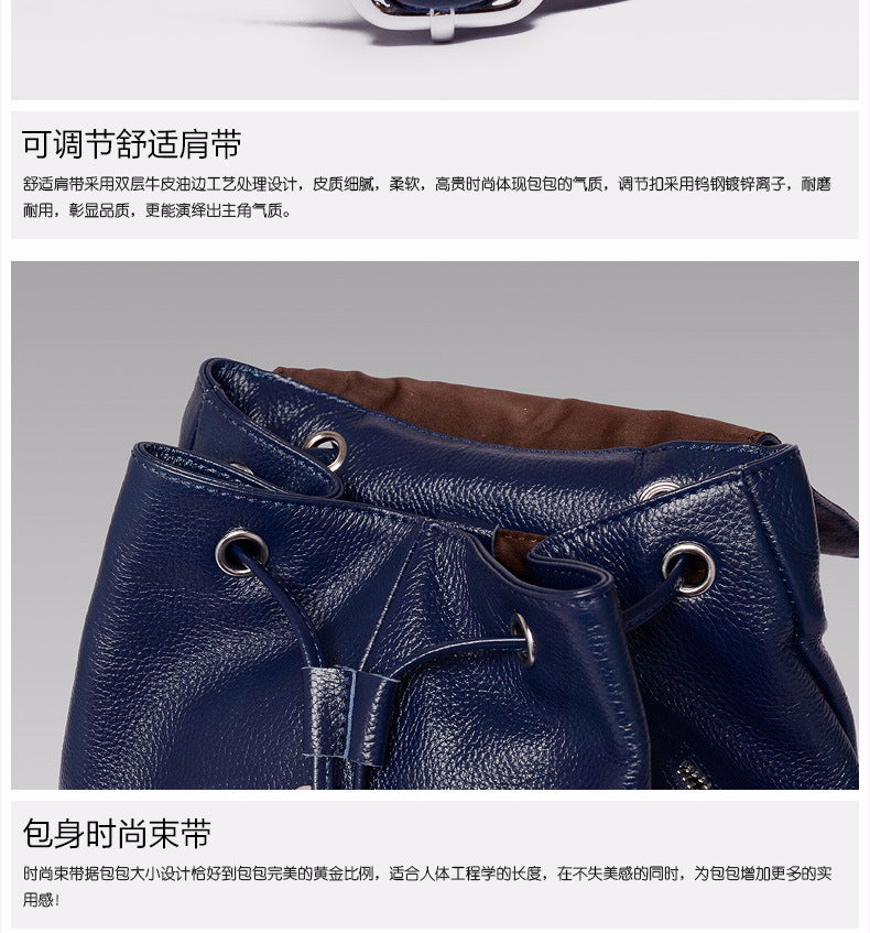 Fashion Rucksack Genuine Leather Women's Bag Top Cowhide Casual Rucksack that goes with anything