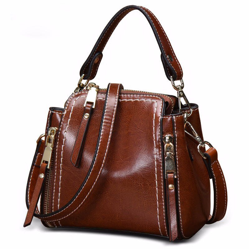 Cowhide women's bag Retro Crossbody bag that goes with anything Fashion bucket bag Genuine leather shoulder bag. Pochette