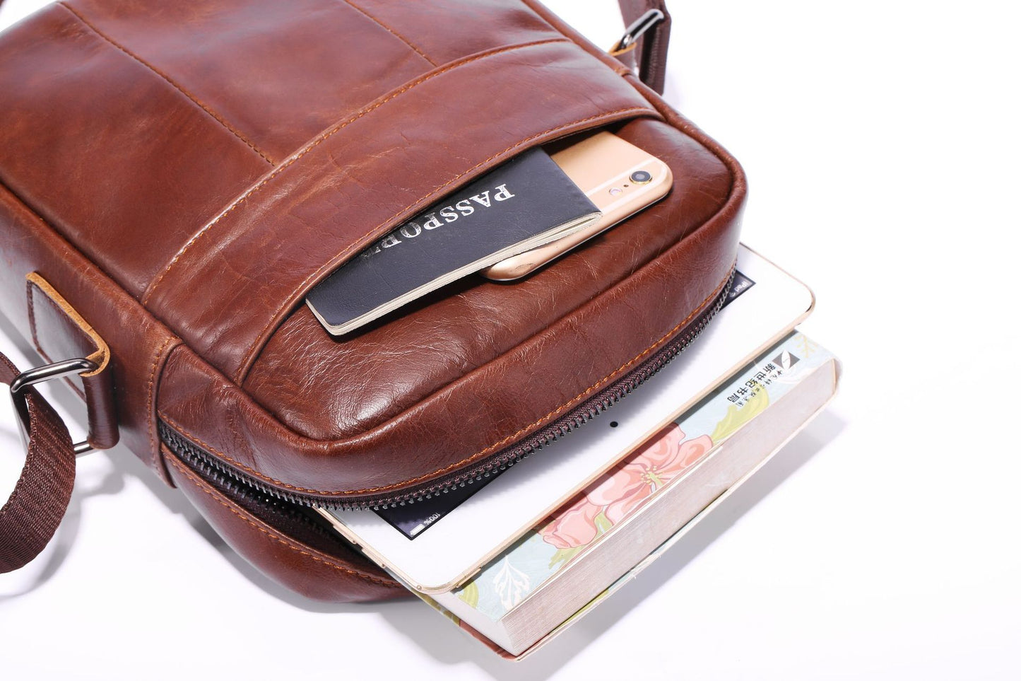 Men's Shoulder Bag Genuine Cowhide Leather Casual Crossbody Bag for Men