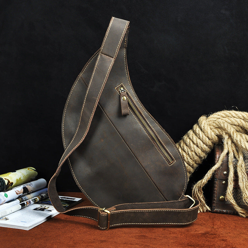 Men's bust bag Genuine cowhide leather retro large capacity crossbody bag for men