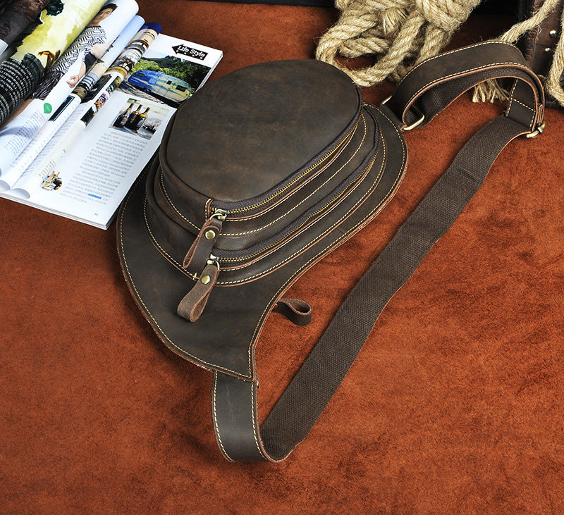 Men's bust bag Genuine cowhide leather retro large capacity crossbody bag for men