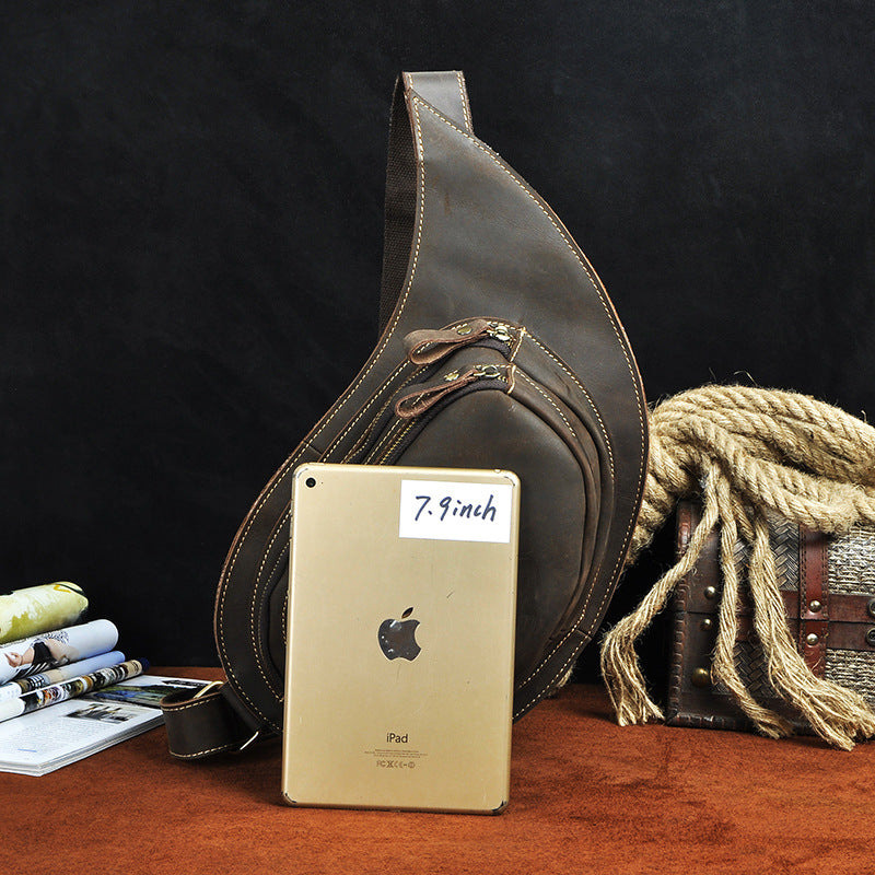 Men's bust bag Genuine cowhide leather retro large capacity crossbody bag for men