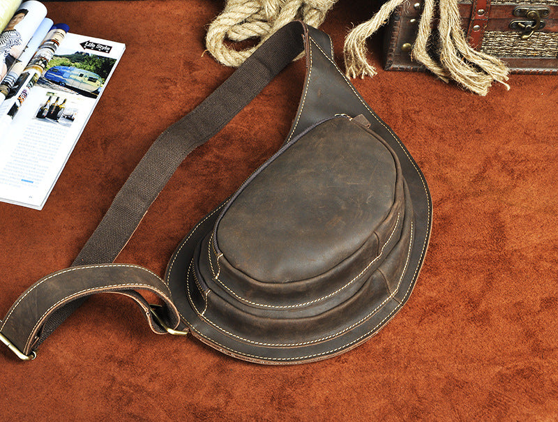 Men's bust bag Genuine cowhide leather retro large capacity crossbody bag for men