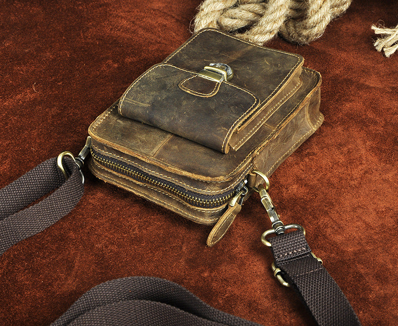 Men's Waist Pouch Cowhide Genuine Leather Outdoor Fashion Shoulder Bag for Men