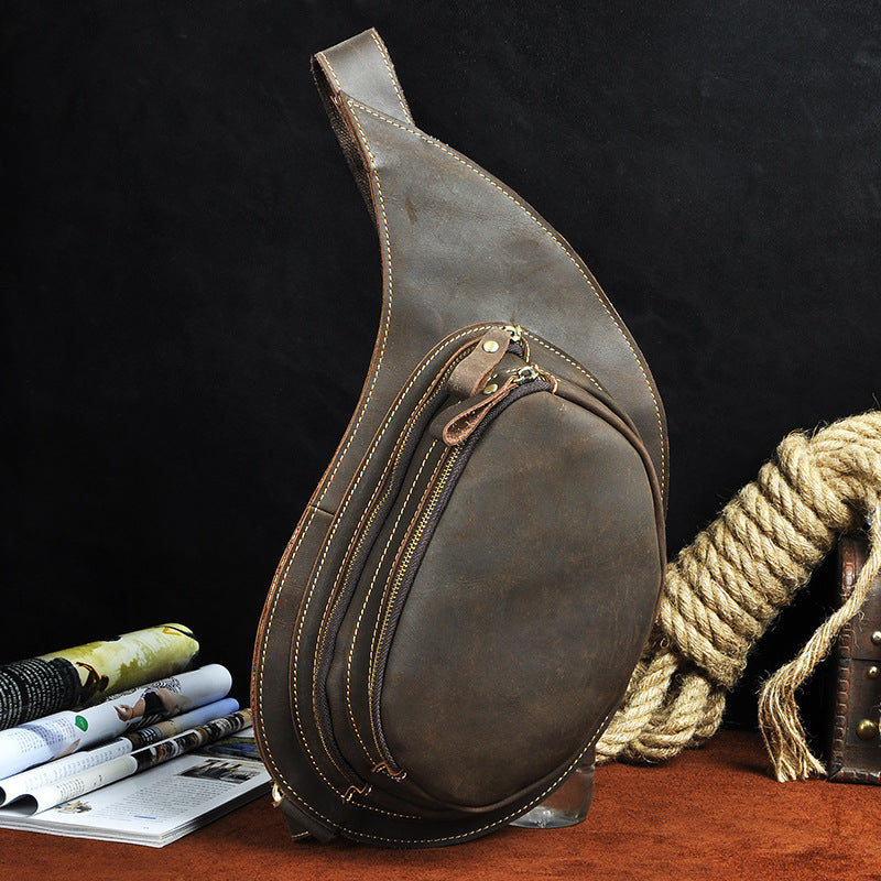 Men's bust bag Genuine cowhide leather retro large capacity crossbody bag for men