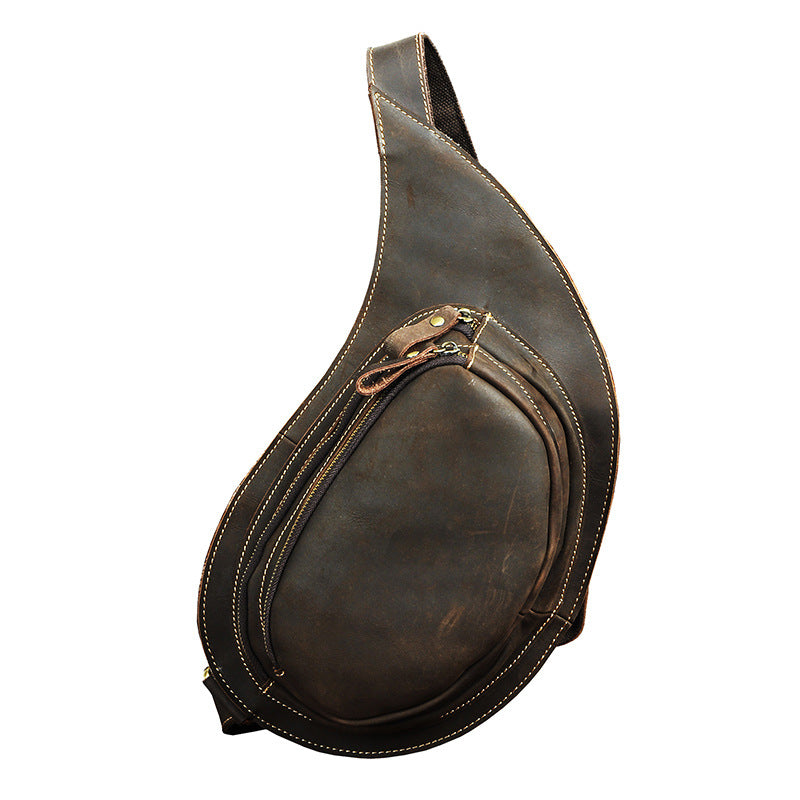Men's bust bag Genuine cowhide leather retro large capacity crossbody bag for men