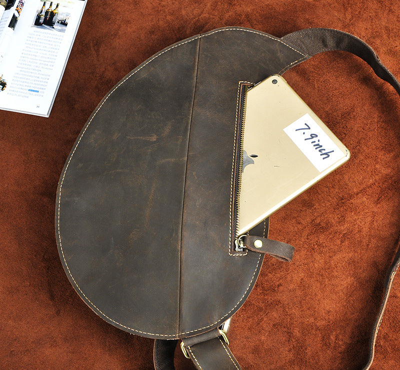 Men's bust bag Genuine cowhide leather retro large capacity crossbody bag for men