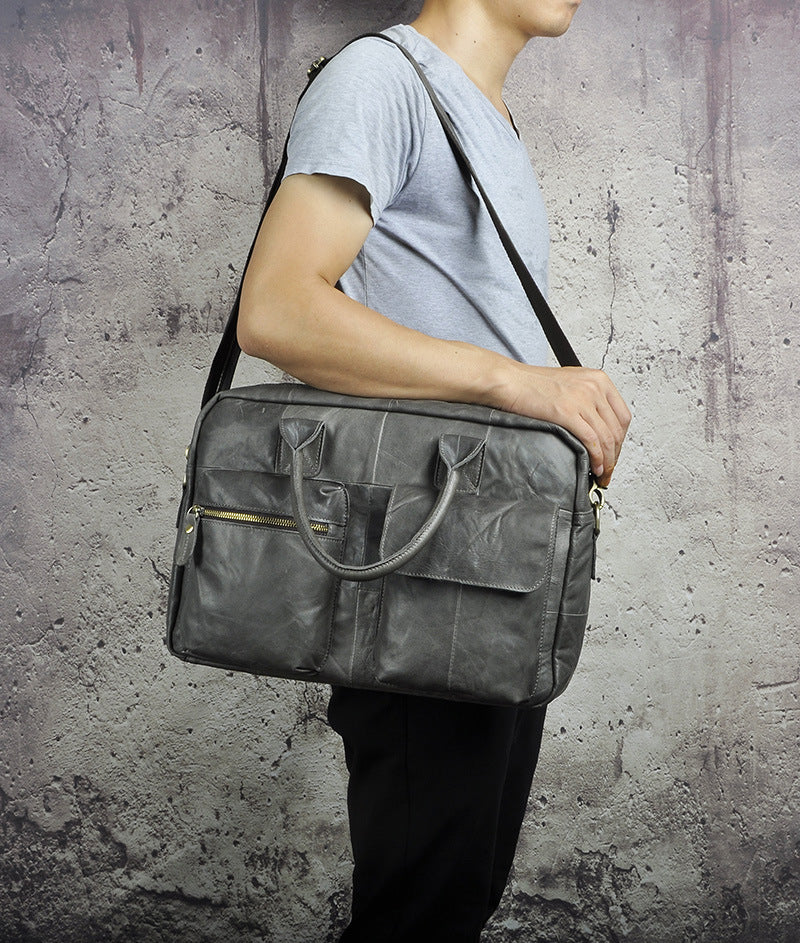 Men's Handbag Genuine Cowhide Leather Retro Business Briefcase Computer Bag for Men