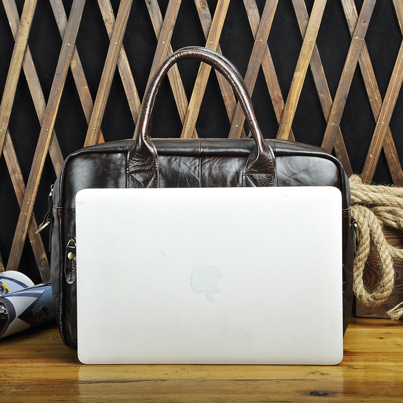 Men's Handbag Genuine Cowhide Leather Retro Business Briefcase Computer Bag for Men