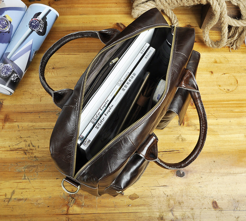 Men's Handbag Genuine Cowhide Leather Retro Business Briefcase Computer Bag for Men