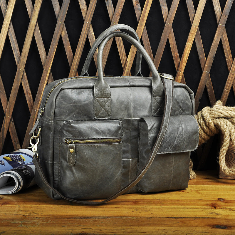 Men's Handbag Genuine Cowhide Leather Retro Business Briefcase Computer Bag for Men