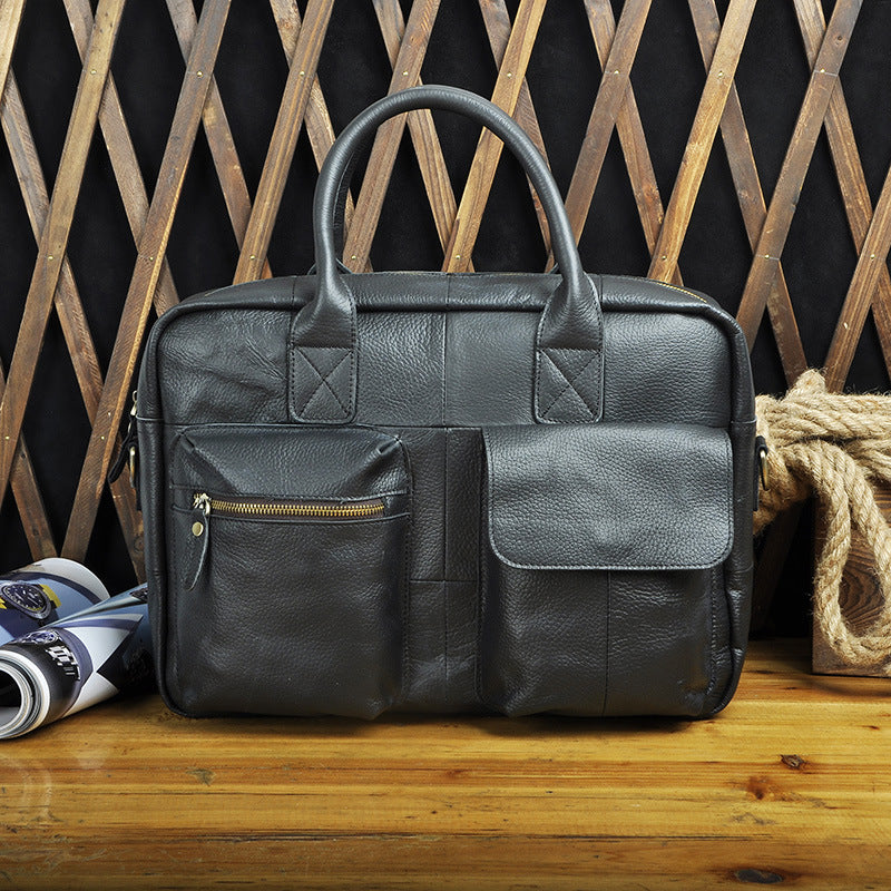 Men's Handbag Genuine Cowhide Leather Retro Business Briefcase Computer Bag for Men